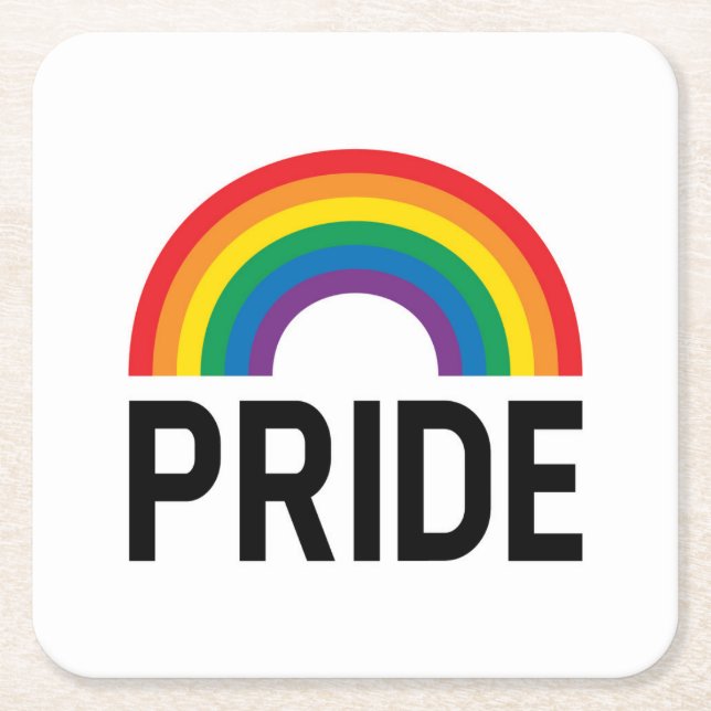 Pride Rainbow Square Paper Coaster (Front)