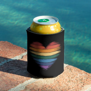 Pride Rainbows Heart Print LGBT Gay Pride Can Cooler