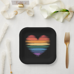 Pride Rainbows Heart Print LGBT Gay Pride Paper Plate