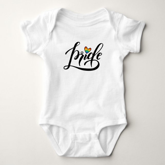 Pride Script Heart Baby Bodysuit (Front)