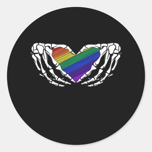 Pride - Skeleton Hands Holding Heart Classic Round Sticker (Front)