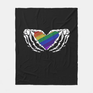 Pride Skeleton Hands Holding Heart Inclusive Fleece Blanket