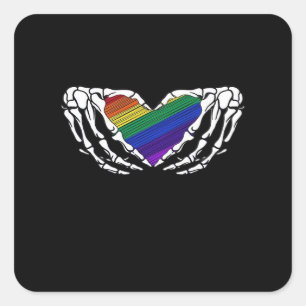 Pride Skeleton Hands Holding Heart Inclusive Square Sticker