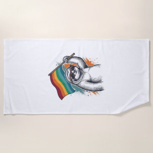 Pride Sloth Vintage Engraving T-Shirt Design_1 Beach Towel