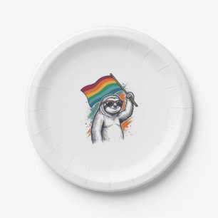 Pride Sloth Vintage Engraving T-Shirt Design_1 Paper Plate