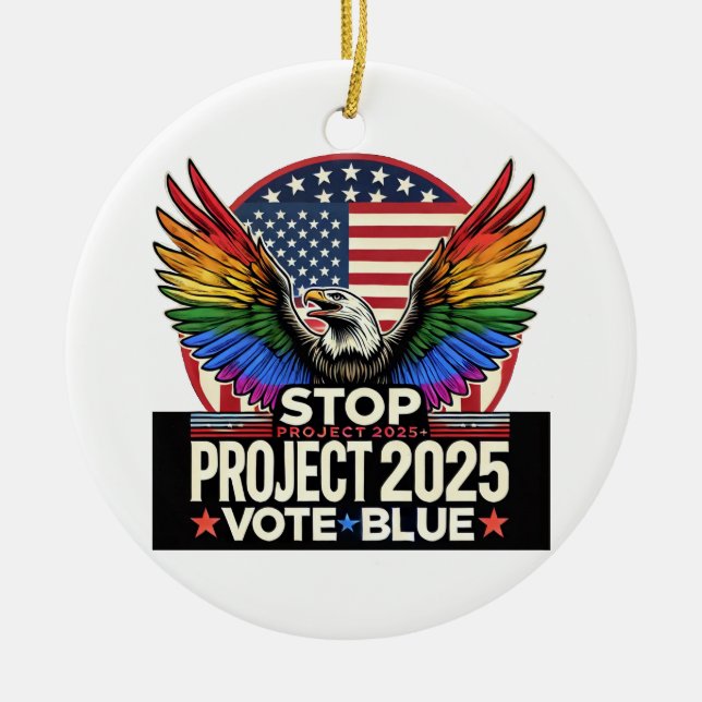 Pride - Stop Project 2025 - Vote Blue Ceramic Tree Decoration (Front)