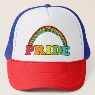 Pride Text and Rainbow Trucker Hat