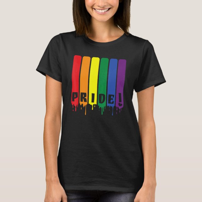 Pride To Pride Month Wet Colour Rainbow Support T-Shirt (Front)
