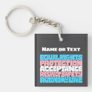 PRIDE Trans flag LGBT personalised Name or Text  Key Ring