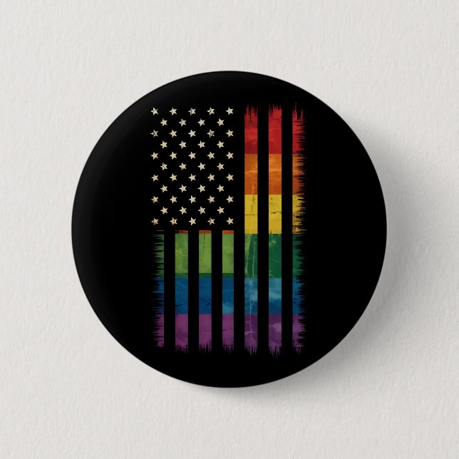 Pride USA America Distressed Rainbow Flag LGBTQ 6 Cm Round Badge (Front)