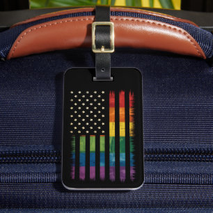 Pride USA America Distressed Rainbow Flag LGBTQ Luggage Tag