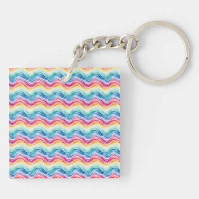 Pride Wavy Rainbow Stripes Pattern Two-sided Key Ring (Back)