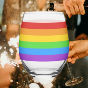 Prideful Sip: Rainbow Flag Stemless Wine Glass