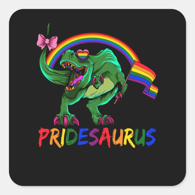 Pridesaurus Pride Gay T-Rex Dino Rainbow Square Sticker (Front)