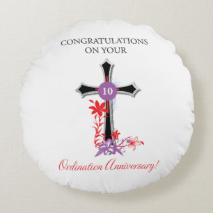 Priest 10th Ordination Anniversary Black Cross Round Cushion