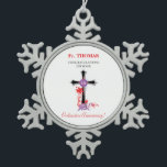 Priest 10th Ordination Anniversary Black Cross Snowflake Pewter Christmas Ornament<br><div class="desc">Share the joy and join in the celebration as a priest enters his 10th of ordination. This beautifully simple designed gift,  souvenir,  giveaway or party essential with a black cross and flower swirls on the centre is just right for the occasion.</div>