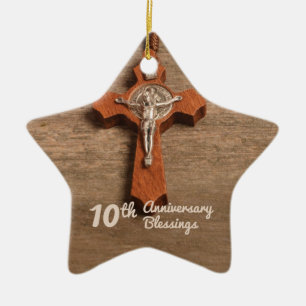 Priest 10th Ordination Anniversary Rose and Rosary Ceramic Tree Decoration