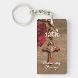 Priest 12th Ordination Anniversary Rose and Rosary Key Ring