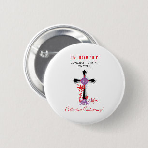 Priest 20th Ordination Anniversary Black Cross 6 Cm Round Badge