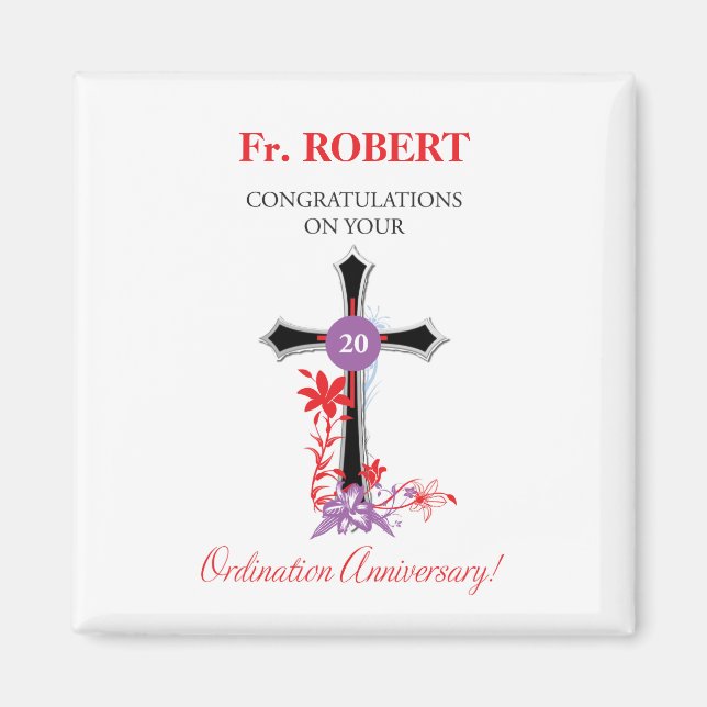 Priest 20th Ordination Anniversary Black Cross Magnet (Front)