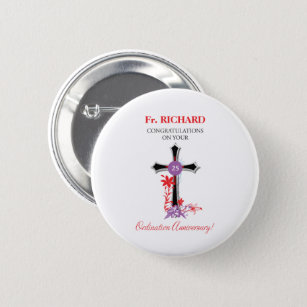 Priest 25th Ordination Anniversary Black Cross 6 Cm Round Badge