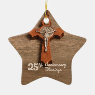 Priest 25th Ordination Anniversary Rose and Rosary Ceramic Tree Decoration