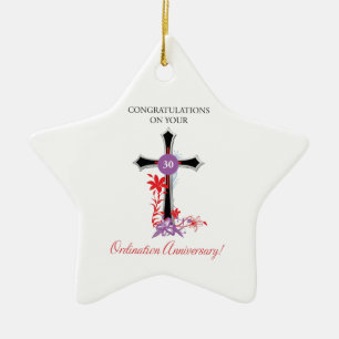 Priest 30th Ordination Anniversary Black Cross Ceramic Tree Decoration
