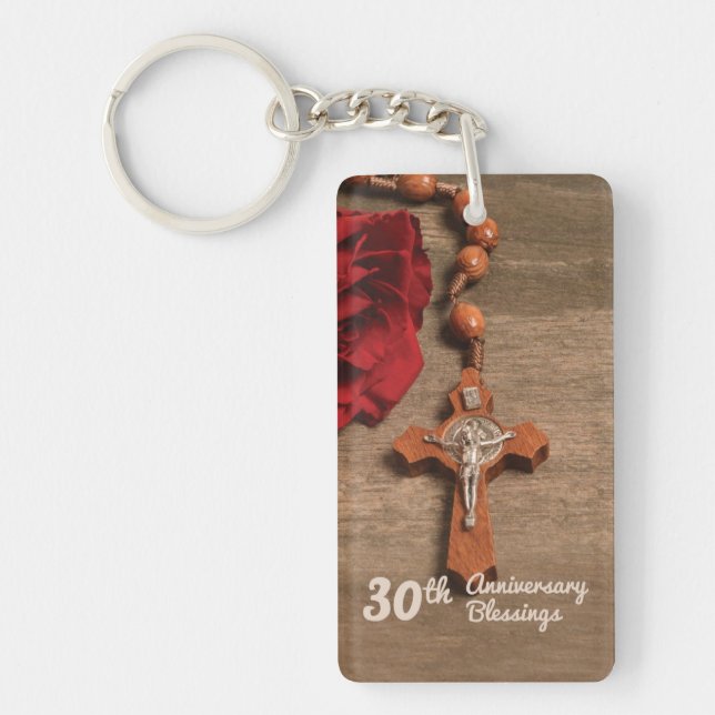 Priest 30th Ordination Anniversary Rose and Rosary Key Ring (Front)