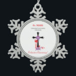 Priest 40th Ordination Anniversary Black Cross Snowflake Pewter Christmas Ornament<br><div class="desc">Celebrate with a beloved priest today as he marks his 40th year anniversary of ordination. This gift,  souvenir,  giveaway or party essential with a cross and swirls on the front and the anniversary year is perfect to congratulate him and send religious wishes.</div>