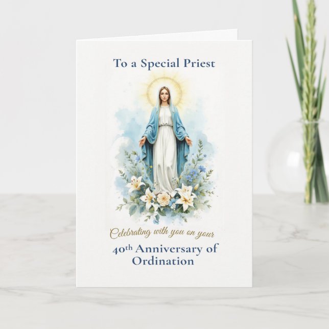 Priest 40th Ordination Anniversary Marian Blessing Card (Front)