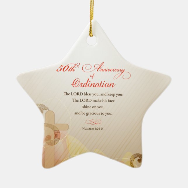 Priest, 50th Anniversary of Ordination Blessing Ceramic Tree Decoration (Front)