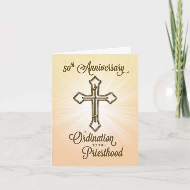 Priest 50th Anniversary of Ordination Gold Cross Card (Front)