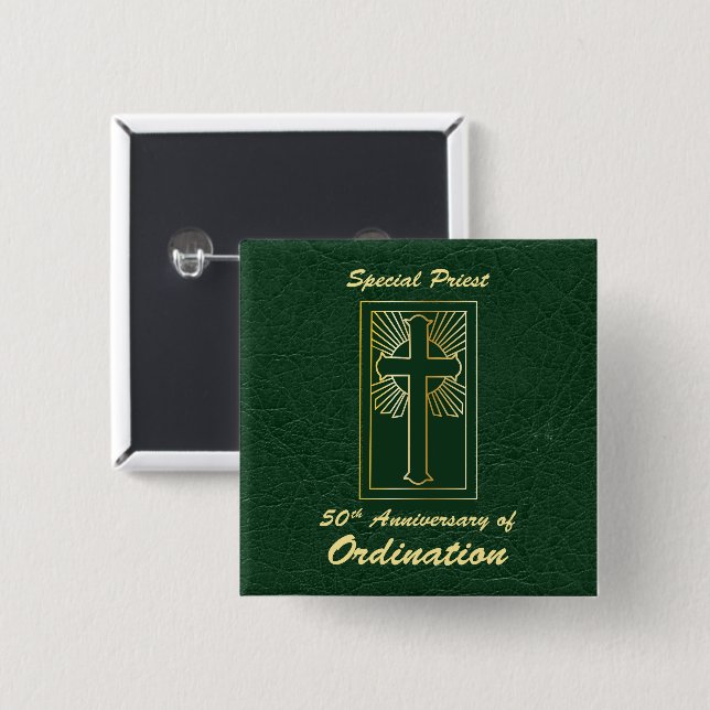 Priest 50th Anniversary of Ordination Leather Look 15 Cm Square Badge (Front & Back)