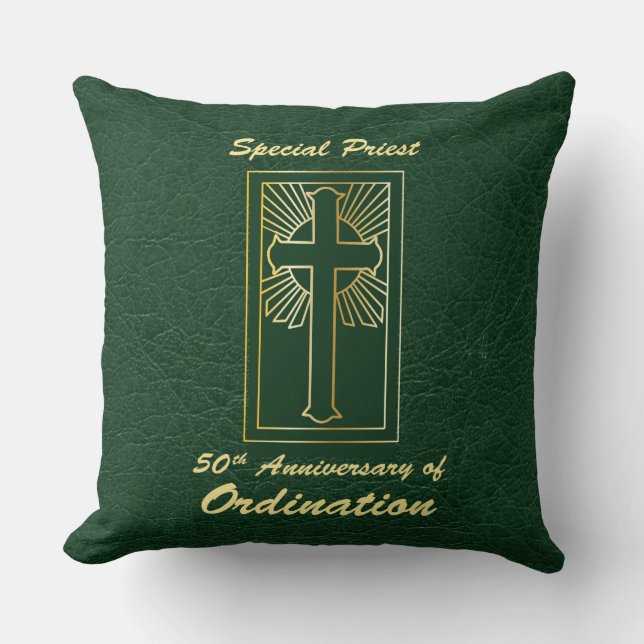 Priest 50th Anniversary of Ordination Leather Look Cushion (Front)