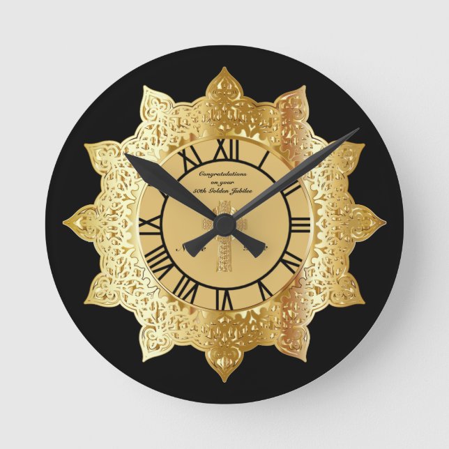 Priest 50th Golden Jubilee Gold Personalised Clock (Front)