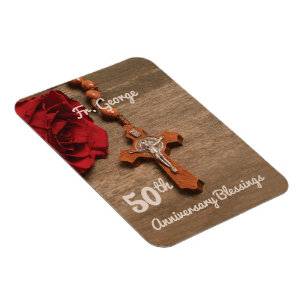 Priest 50th Ordination Anniversary Rose and Rosary Magnet