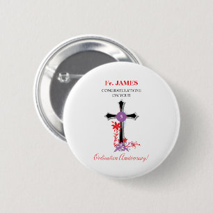 Priest 5th Ordination Anniversary Black Cross 6 Cm Round Badge
