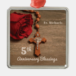 Priest 5th Ordination Anniversary Red Rose Metal Tree Decoration