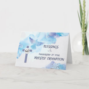 Priest 60th Ordination Anniversary Blessings Blue  Card