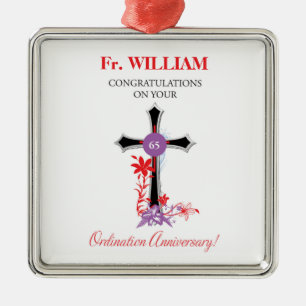 Priest 65th Ordination Anniversary Black Cross Metal Tree Decoration