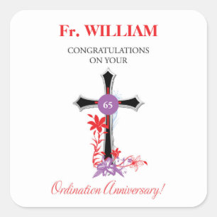 Priest 65th Ordination Anniversary Black Cross Square Sticker