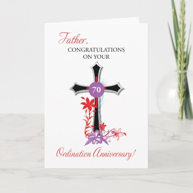 Priest 70th Ordination Anniversary Black Cross Card (Front)