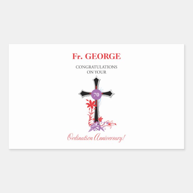 Priest 70th Ordination Anniversary Black Cross Rectangular Sticker (Front)