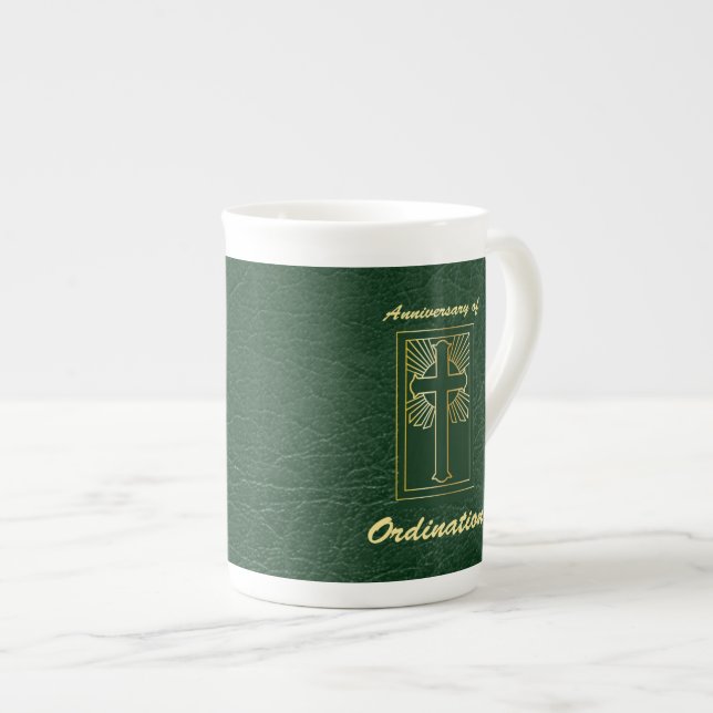 Priest Anniversary of Ordination Leather Look Bone China Mug (Front Right)