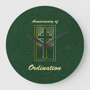 Priest Anniversary of Ordination Leather Look Large Clock