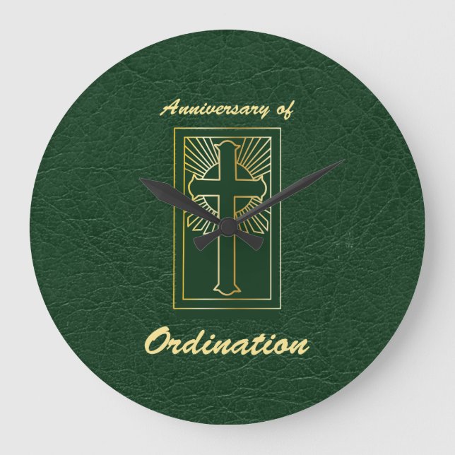 Priest Anniversary of Ordination Leather Look Large Clock (Front)