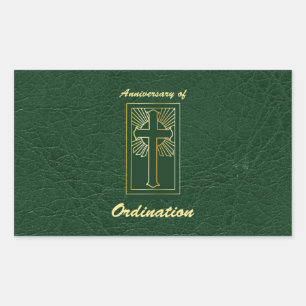 Priest Anniversary of Ordination Leather Look Rectangular Sticker