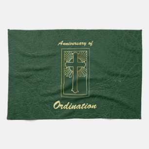 Priest Anniversary of Ordination Leather Look Tea Towel
