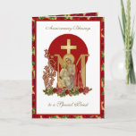 Priest Birthday Blessings Celebration Virgin Mary  Card<br><div class="desc">This is a beautiful traditional Catholic customised image of the Blessed Virgin Mary with the Child Jesus on a gold Marian Cross with red and pink roses. Inside is the famous prayer, THE BEAUTIFUL HANDS OF A PRIEST. All text and fonts may be modified to suit the occasion and recipient....</div>