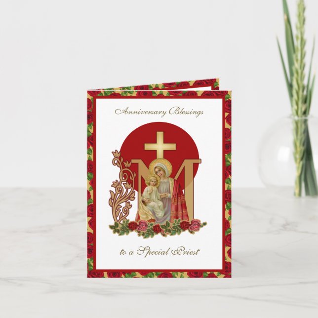 Priest Birthday Blessings Celebration Virgin Mary  Card (Front)